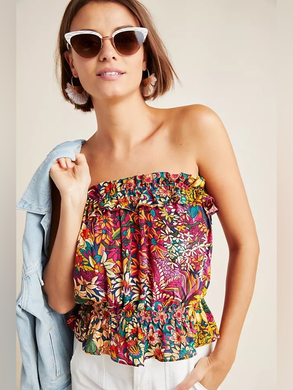 Anthropologie Maeve Adelaide Strapless Floral Crop Top sz M